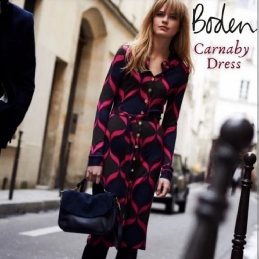 Boden Carnaby Geometric Print Belted Shirt Dress